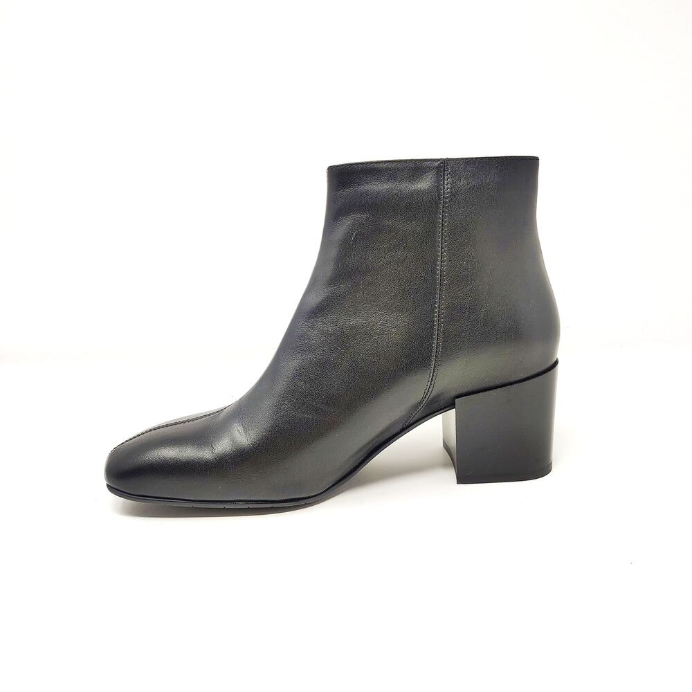 Aquatalia Womens 7.5 Boots Black Leather Ankle Block Heel Square Toe Goth Emo